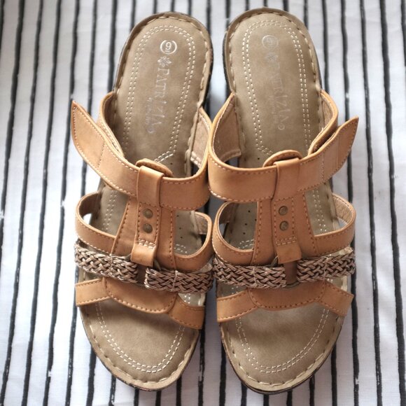 COPY - Patritzia By Spring Step Brown Tan Braided Wedge Sandal size 6 - Picture 1 of 11